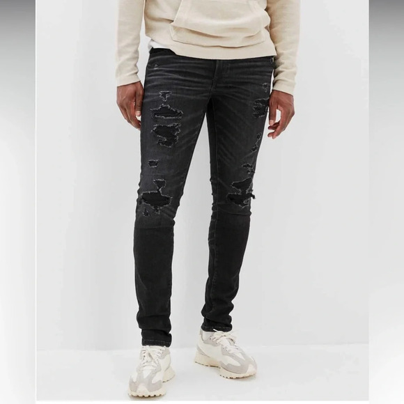 American Eagle AE AirFlex Patched Slim Skinny Straight Jean Style #: 6209 30/30 - Picture 1 of 14